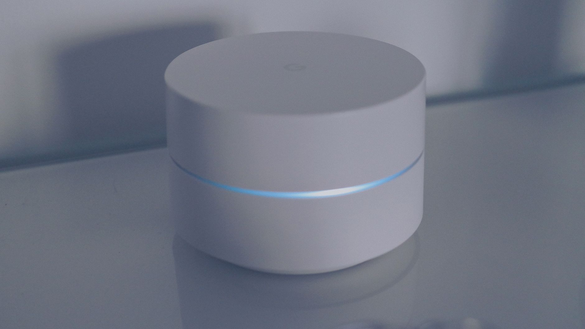Close-up of smart home router blinking indicators